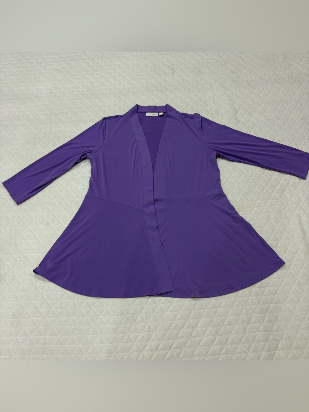 Susan Graver Artisan Liquid Knit Open Front Cardigan Purple Size M 3/4 Sleeves